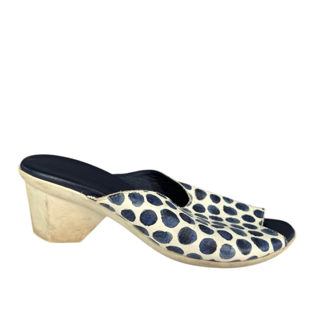 Arche French Leather Polka Dot Mules Navy Peep Toe Block Heel Slides EU 37.5